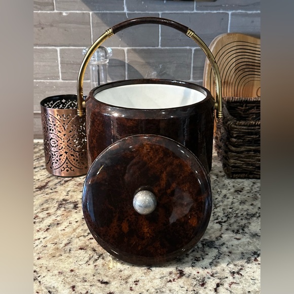 Vintage Brown & Gold Ice Bucket 8.25” x 8.25” x 9.25” - Picture 5 of 16
